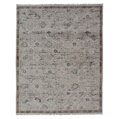 Modern Oushak Distressed Rug With Sub-Geometric Design 9'0" X11'10"