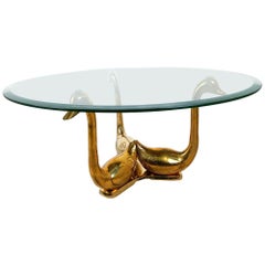 Vintage brass swan coffee table, 1970s