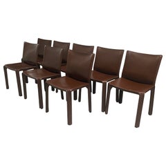 Used Set of Eight Cassina Cab Leather Chairs by Mario Bellini