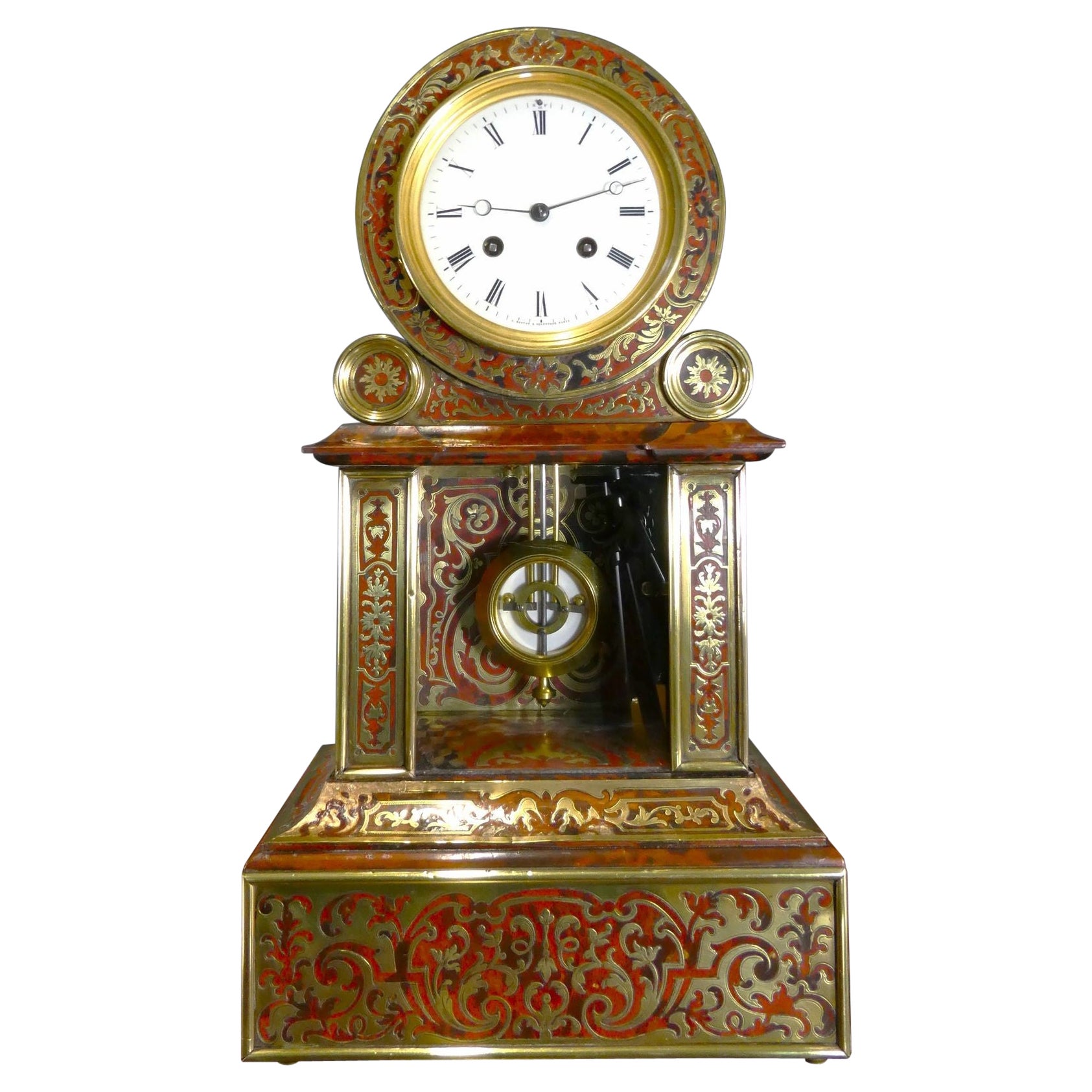 Fine French Tortoiseshell Boulle Clock by Brocot & Delettrez, Paris For Sale