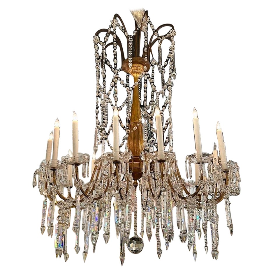 Italian Giltwood and Crystal Chandelier For Sale