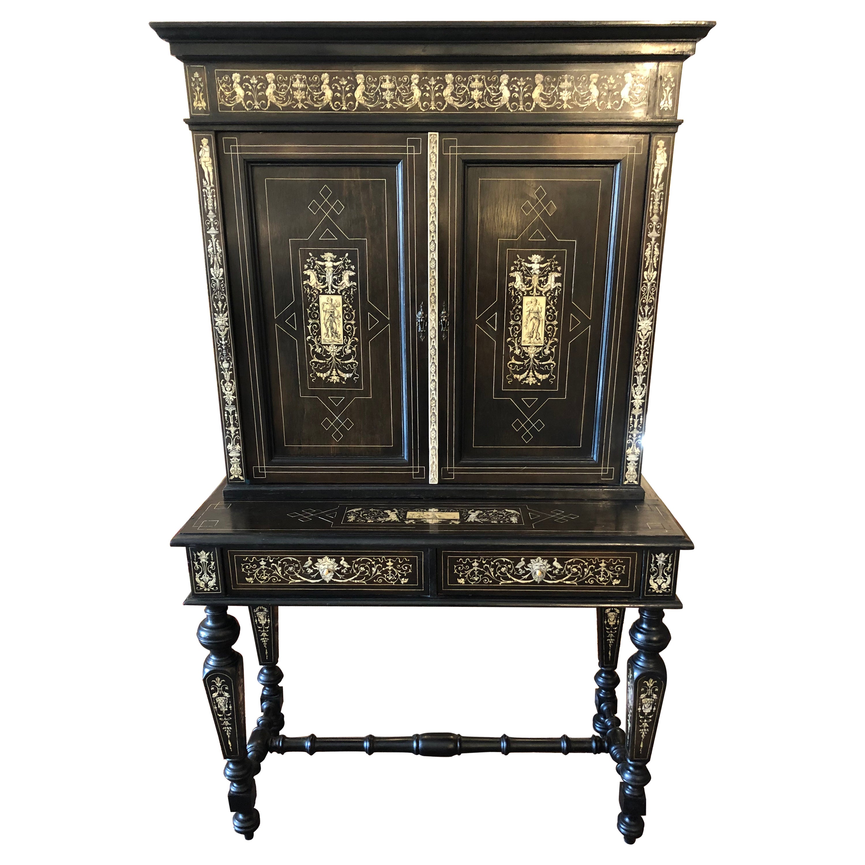 19th Century Italian Ebonized Wood and Inlay Marquetry Sideboard For Sale