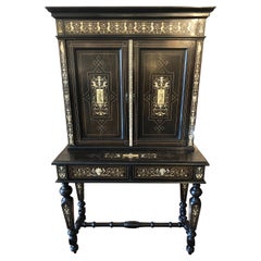 Used 19th Century Italian Ebonized Wood and Inlay Marquetry Sideboard