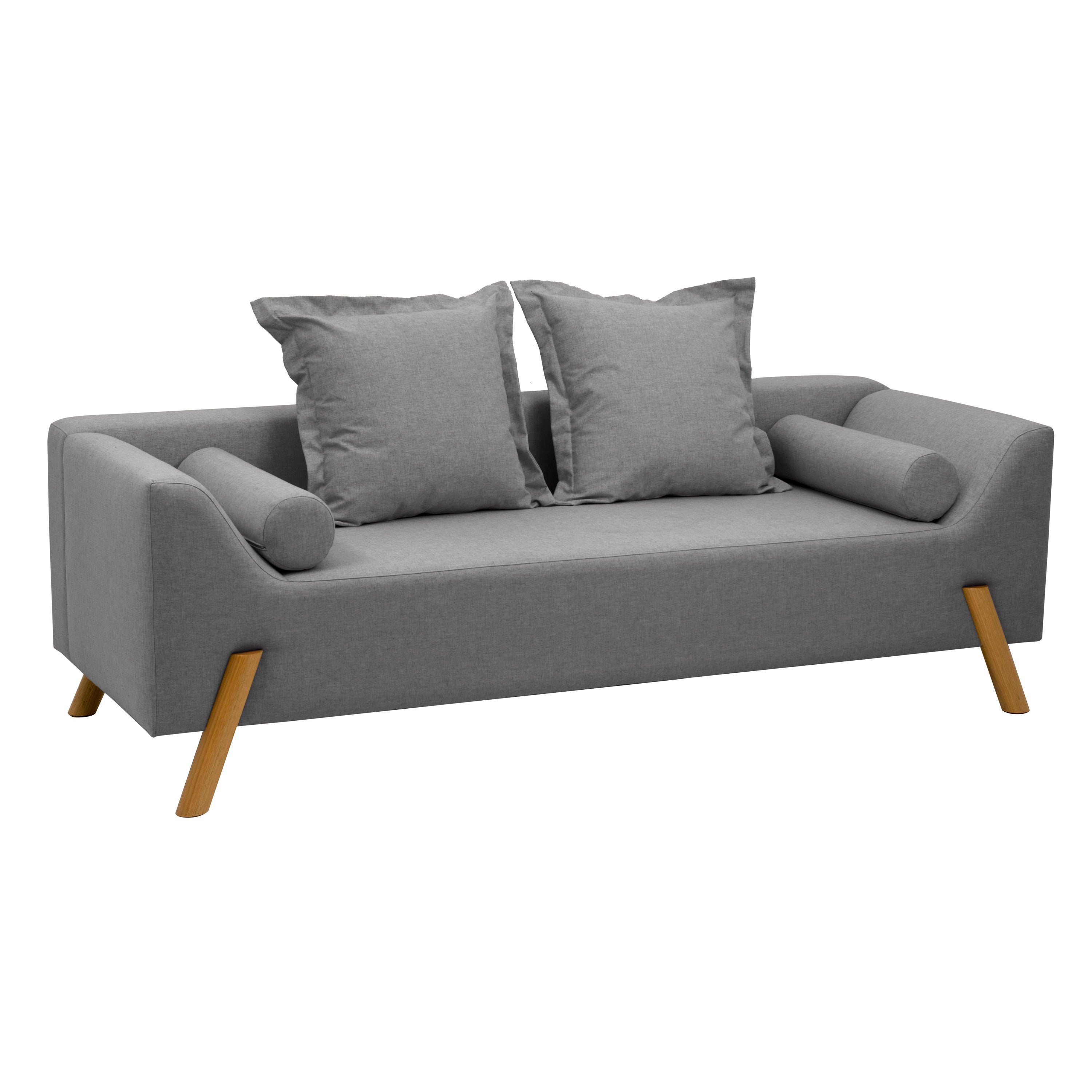 "Flag" Couch in Dark Grey Linen and Wood Feet For Sale