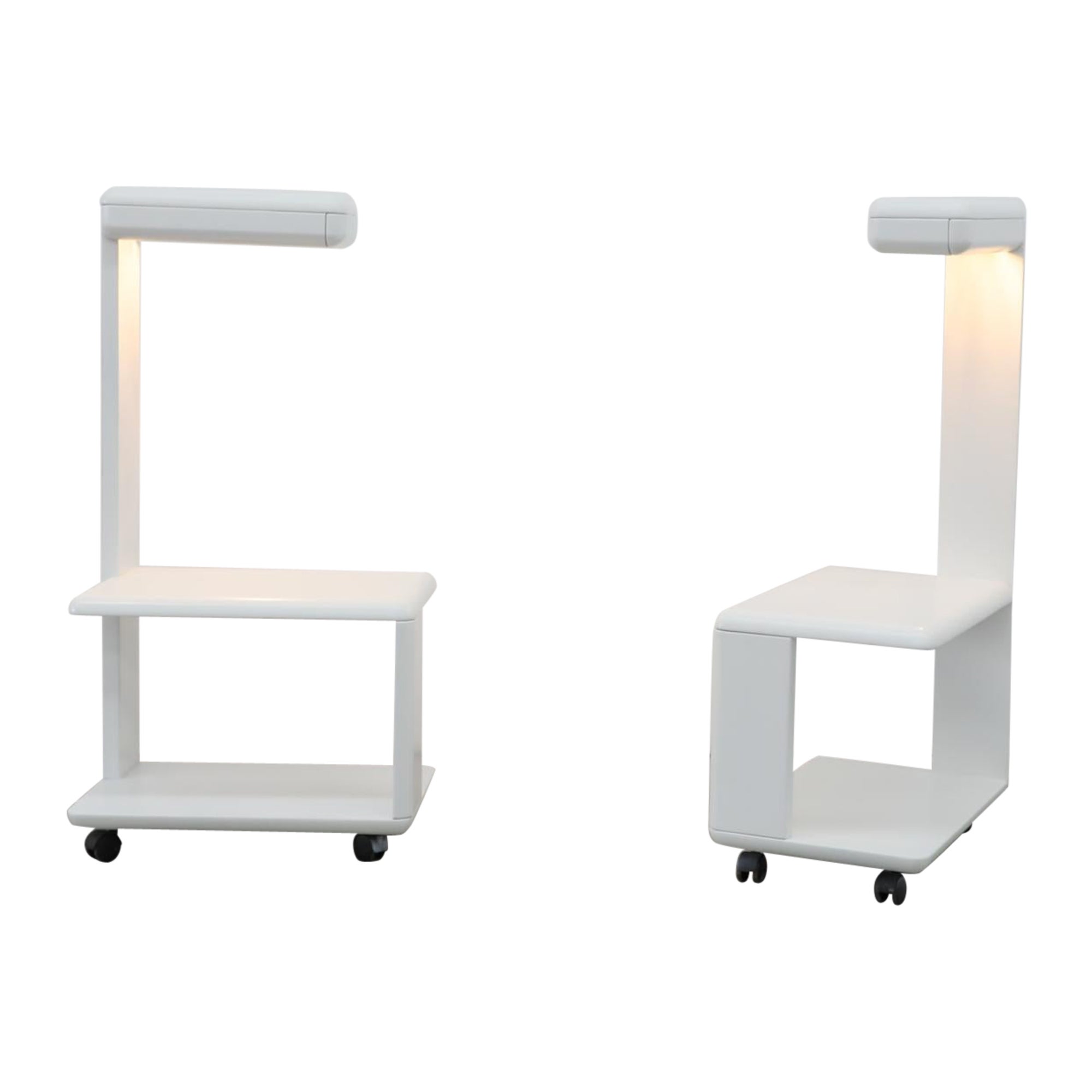 Pair of White Mod Rolling Side Table Lamps For Sale at 1stDibs
