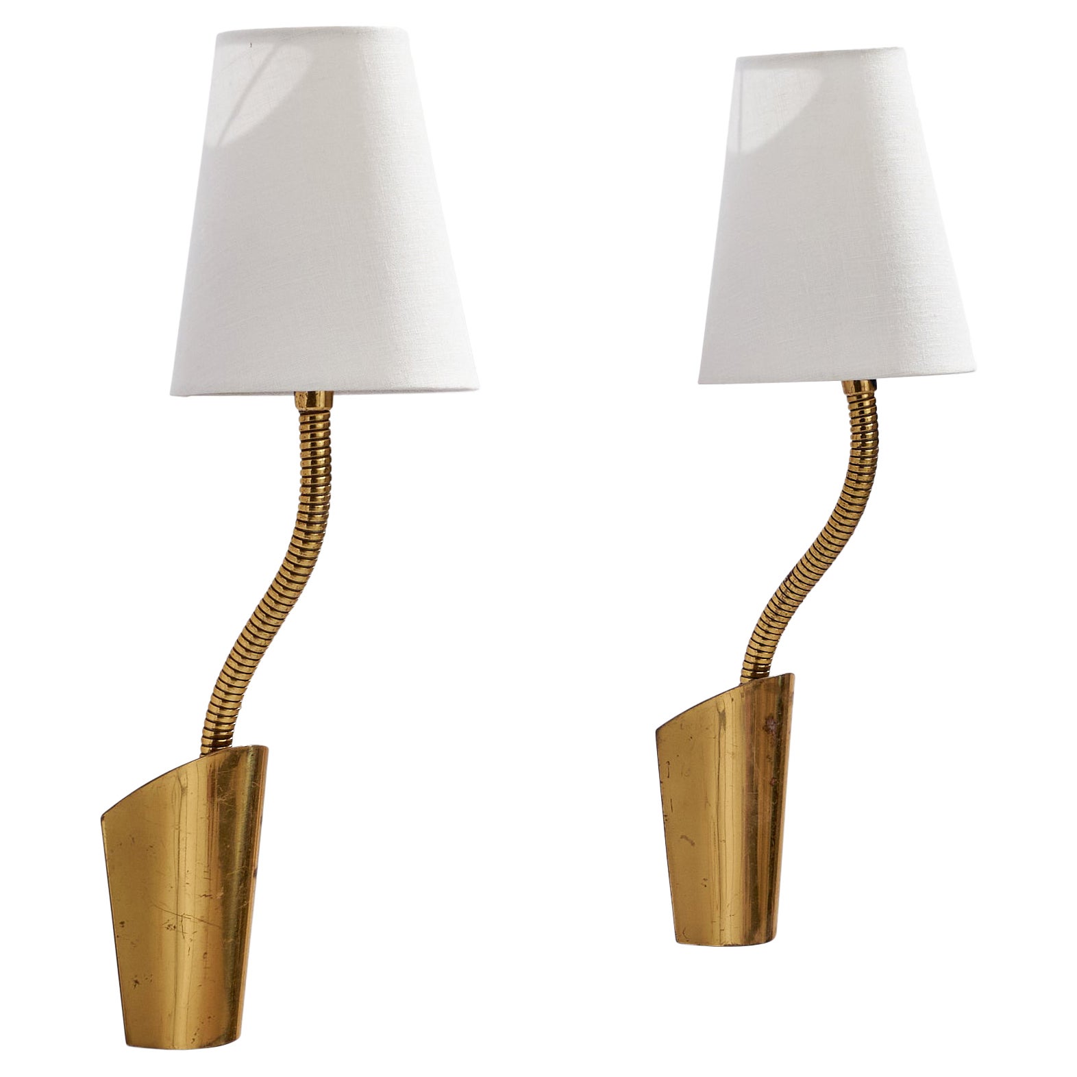 JWA, Wall Lights, Brass, Fabric, Sweden, 1950s For Sale