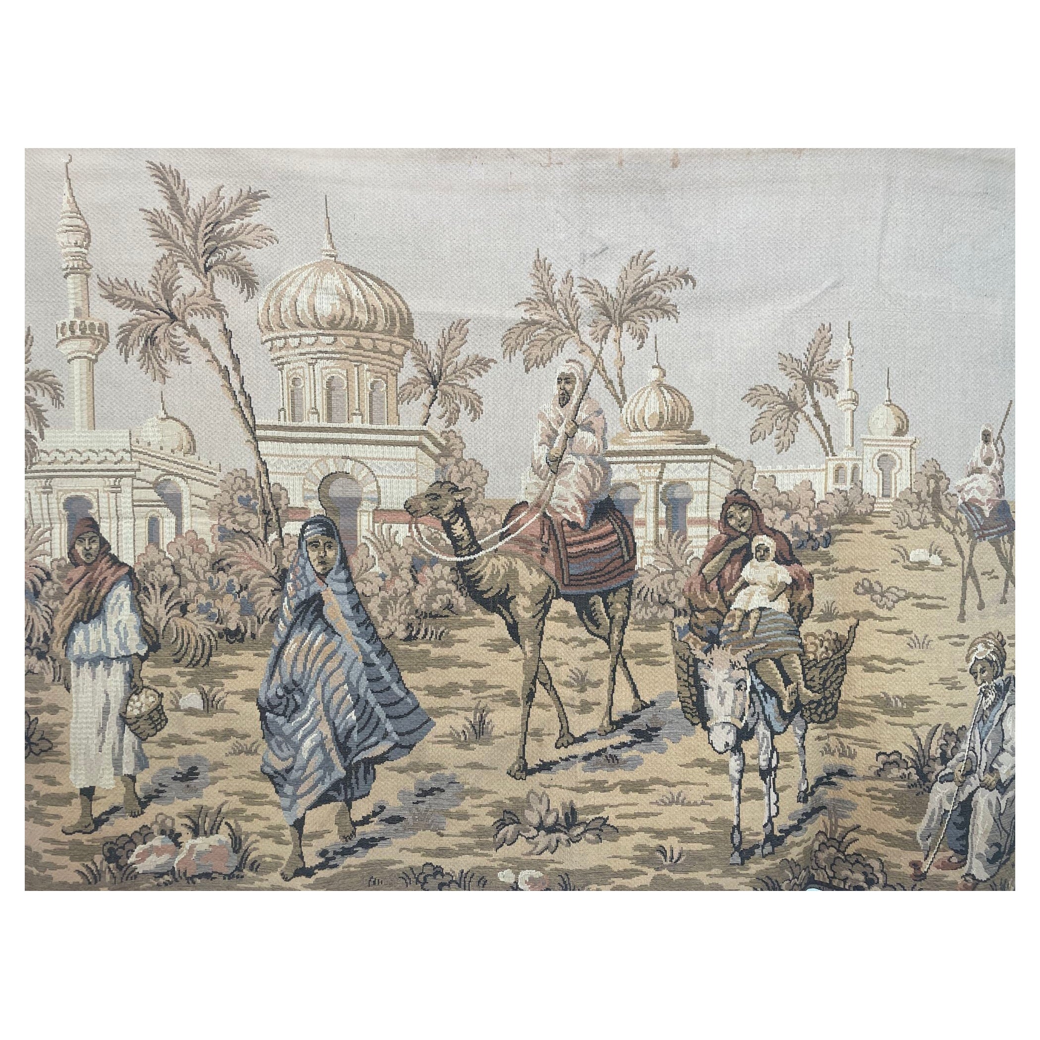 Orientalist Tapestry With 19th Century Moorish Architecture Scene