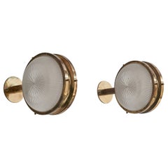 Sergio Mazza, Wall Lights, Brass, Glass, Italy, 1960s