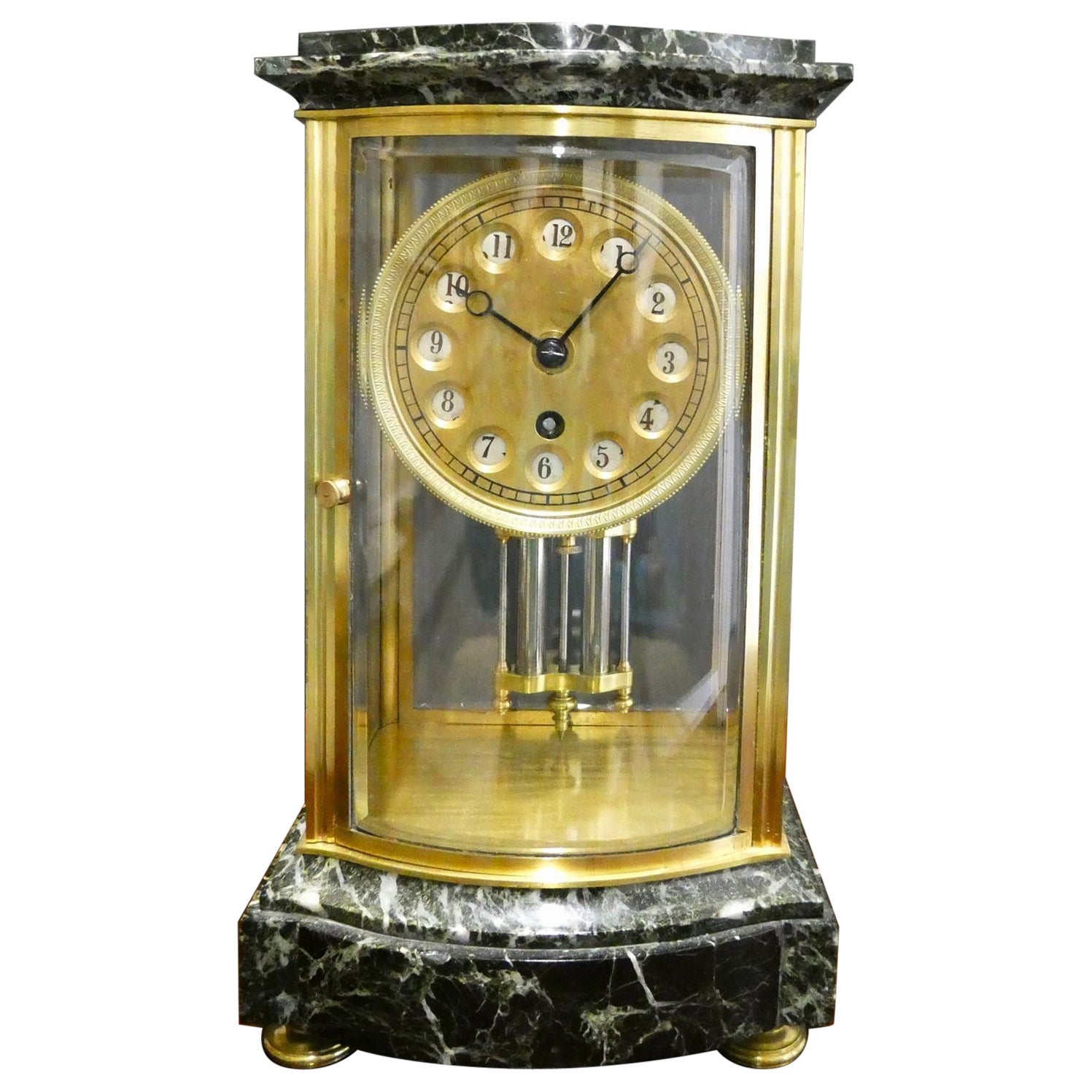 Unusual French 24 Hour Four Glass Mantel Clock For Sale