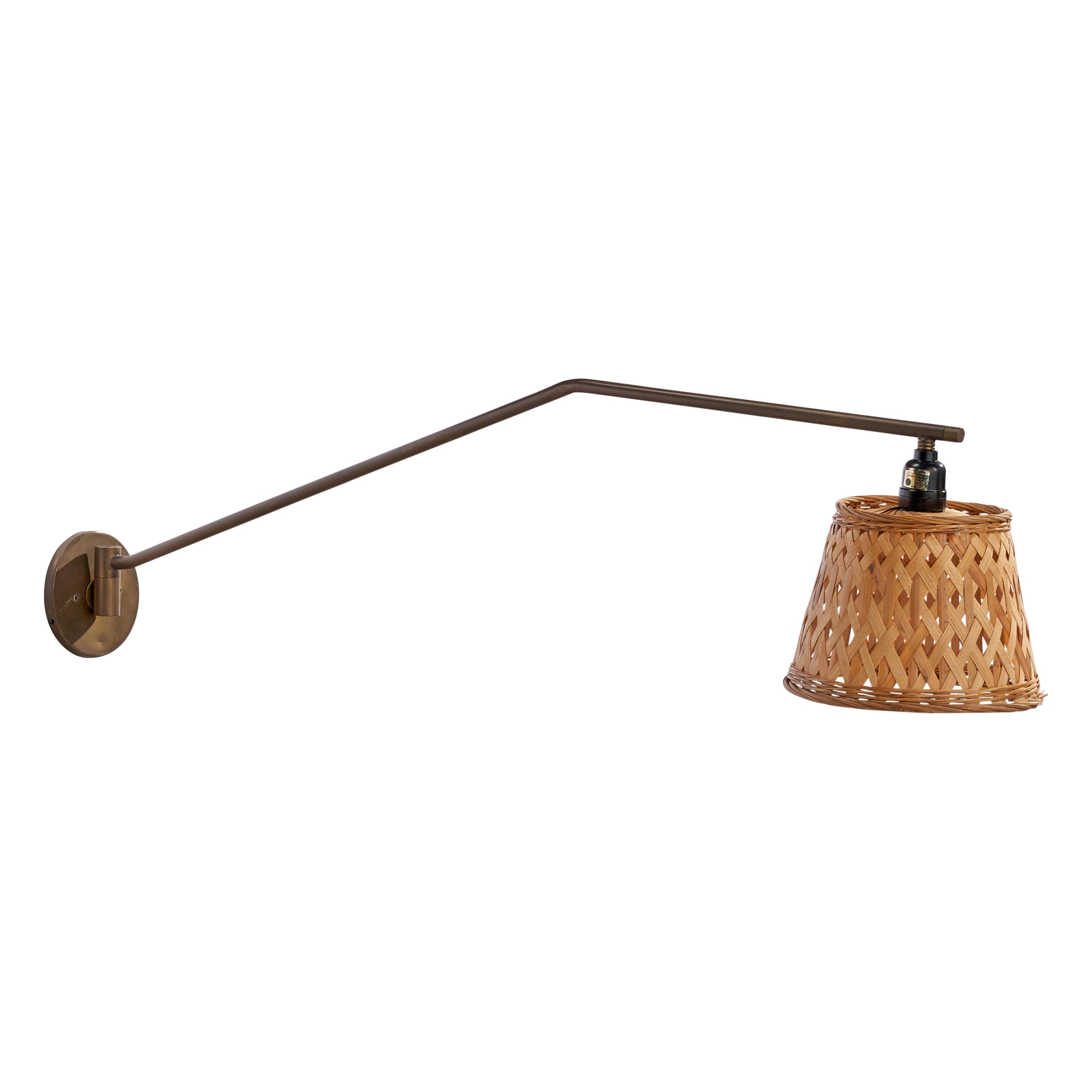 Italian Designer, Wall Light, Brass, Rattan, Italy, 1940s For Sale