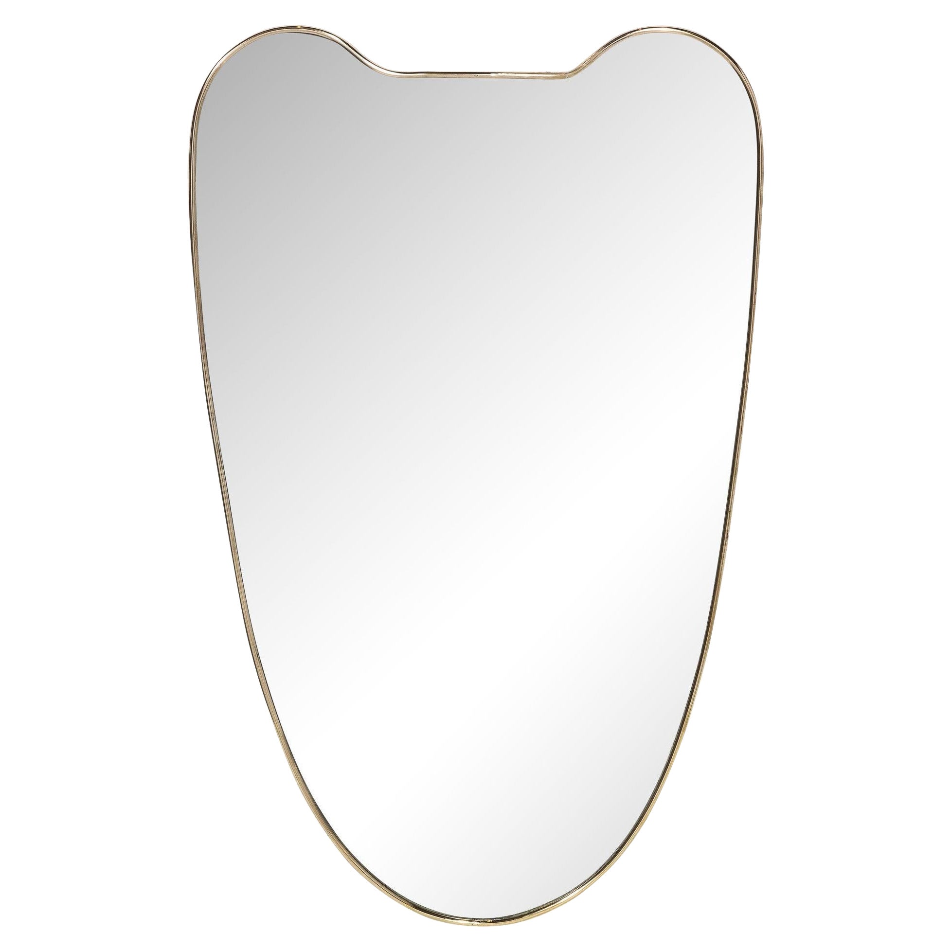 Mid-Century Modernist Brass Wrapped Shield Form Mirror For Sale