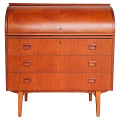 Retro Mid-Century Modern Teak Wood Roll Top Secretary Desk by Egon Ostergaard 1960s