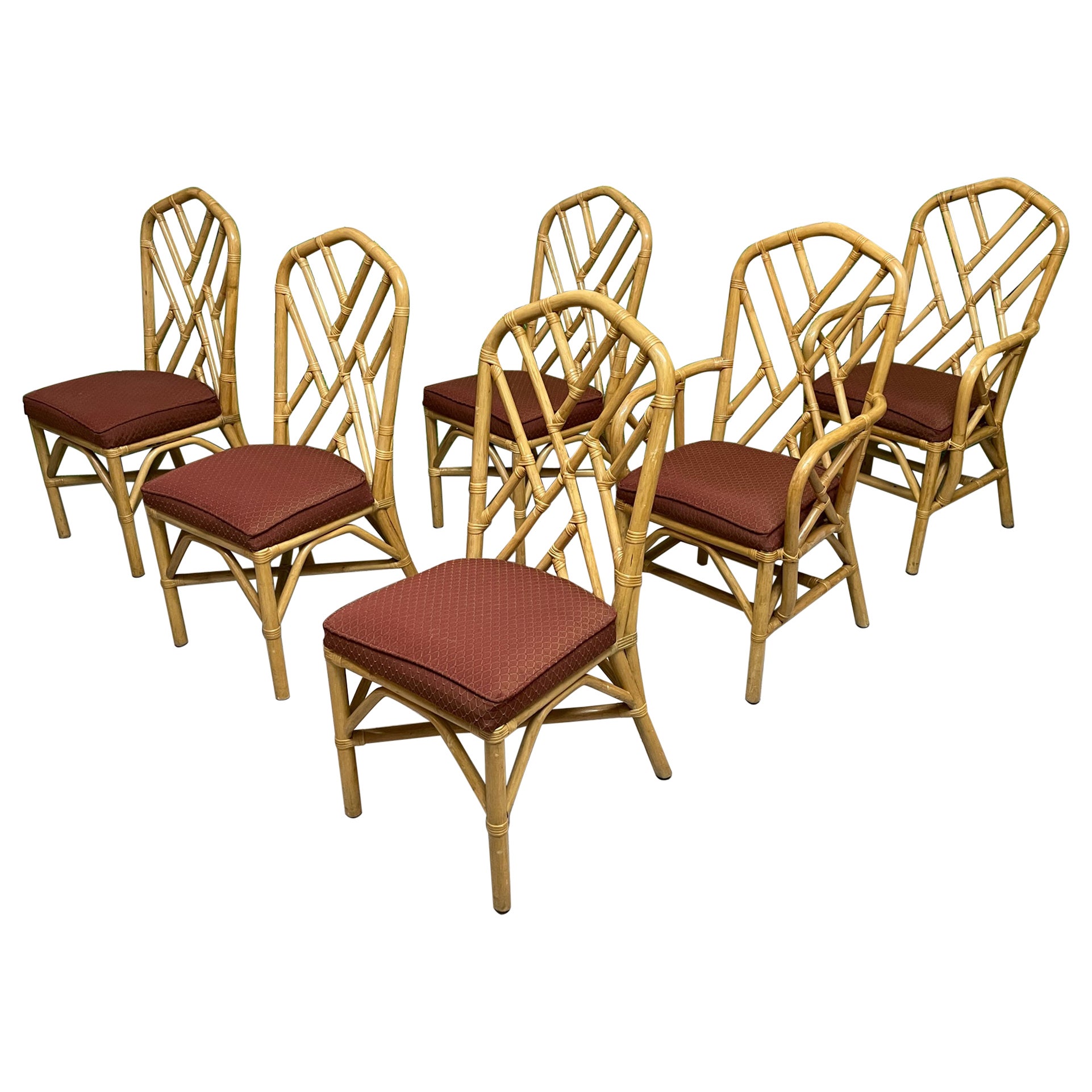 Rattan Chinoiserie Style Dining Chairs For Sale