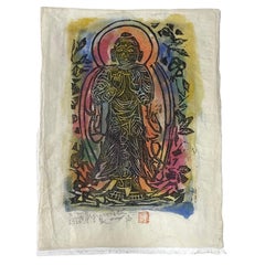 Impression japonaise du Bouddha Bodhisattva signée Shiko Shikou Munakata 