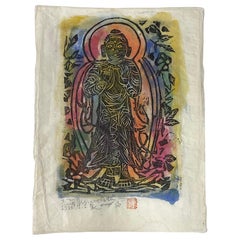 Used Shiko Shikou Munakata Signed Japanese Woodblock Buddha Bodhisattva Print 