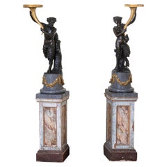 Pair of French 18th Century Bronze Statues of Satyrs, Signed Clodion