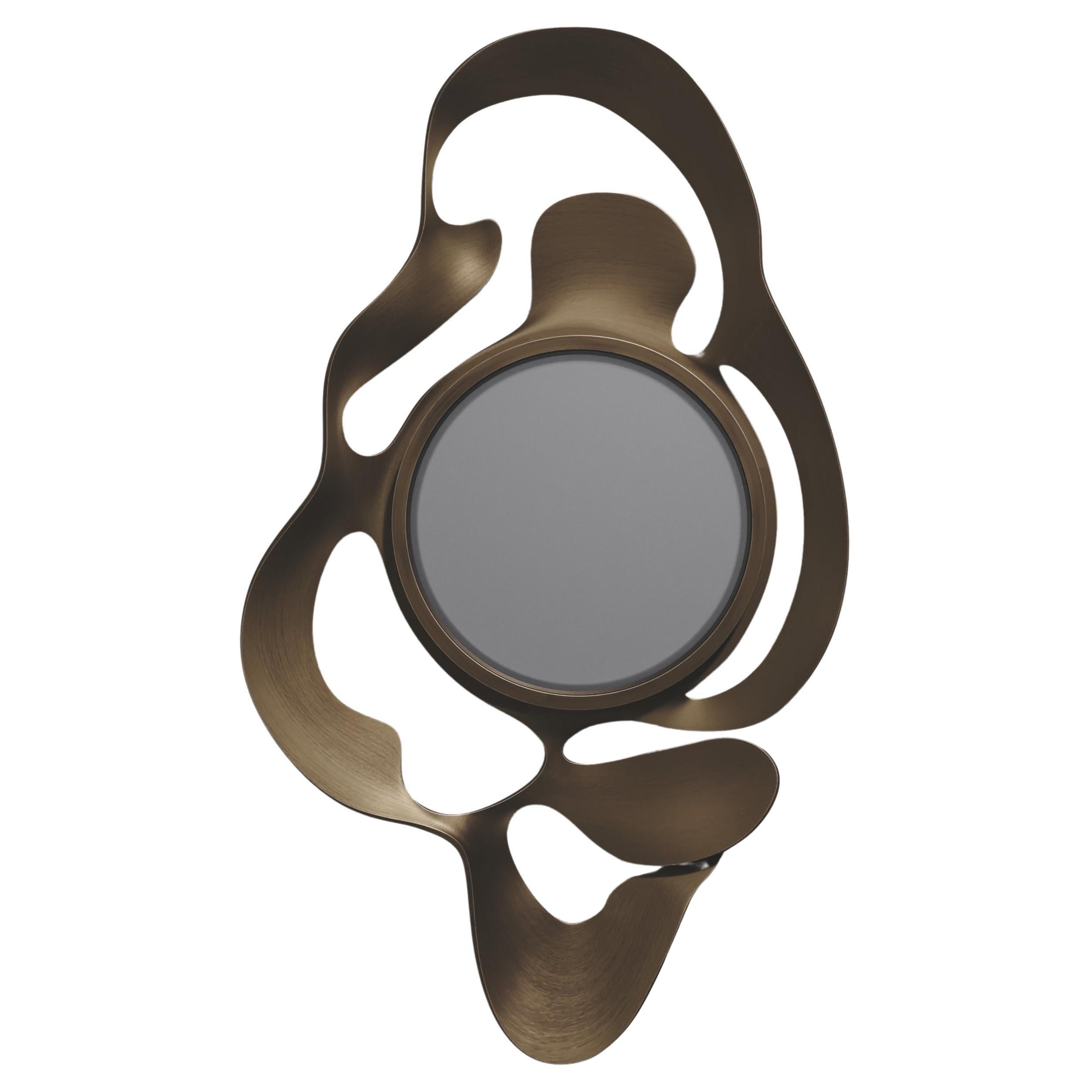  Bronze Patina Brass Inlaid Mirror by Kifu Paris For Sale
