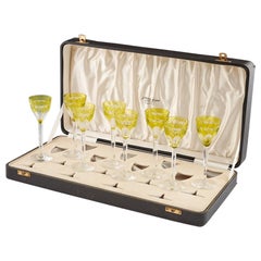 Vintage Liqueur Glasses - Set of Eight Uranium Cut to Clear by Laing Glasgow