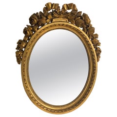 Gilt Wall Mirror in Wood Old Patina France Rond Shape 19th Century