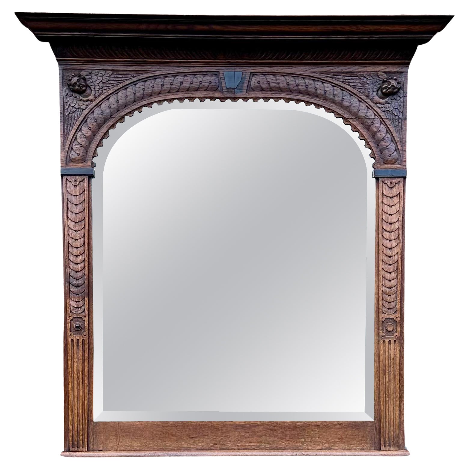 Large Antique Magnificently Carved Renaissance Revival Wall Mirror with Angels For Sale
