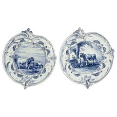 A Pair of Antique Delft Wall Plates - Royal Bonn - Franz Anton Mehlem