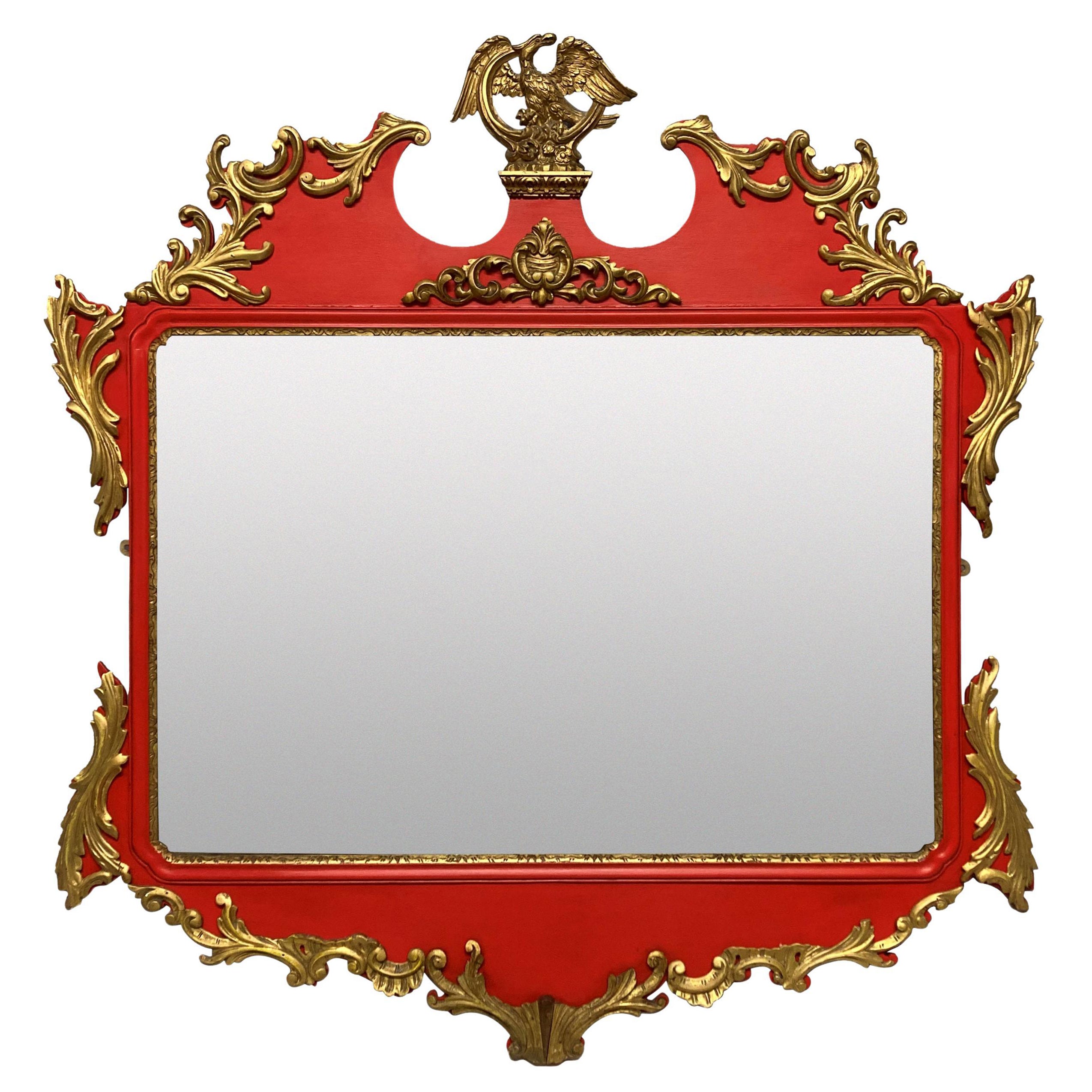 George II Style Carved Scarlet & Giltwood Mirror For Sale