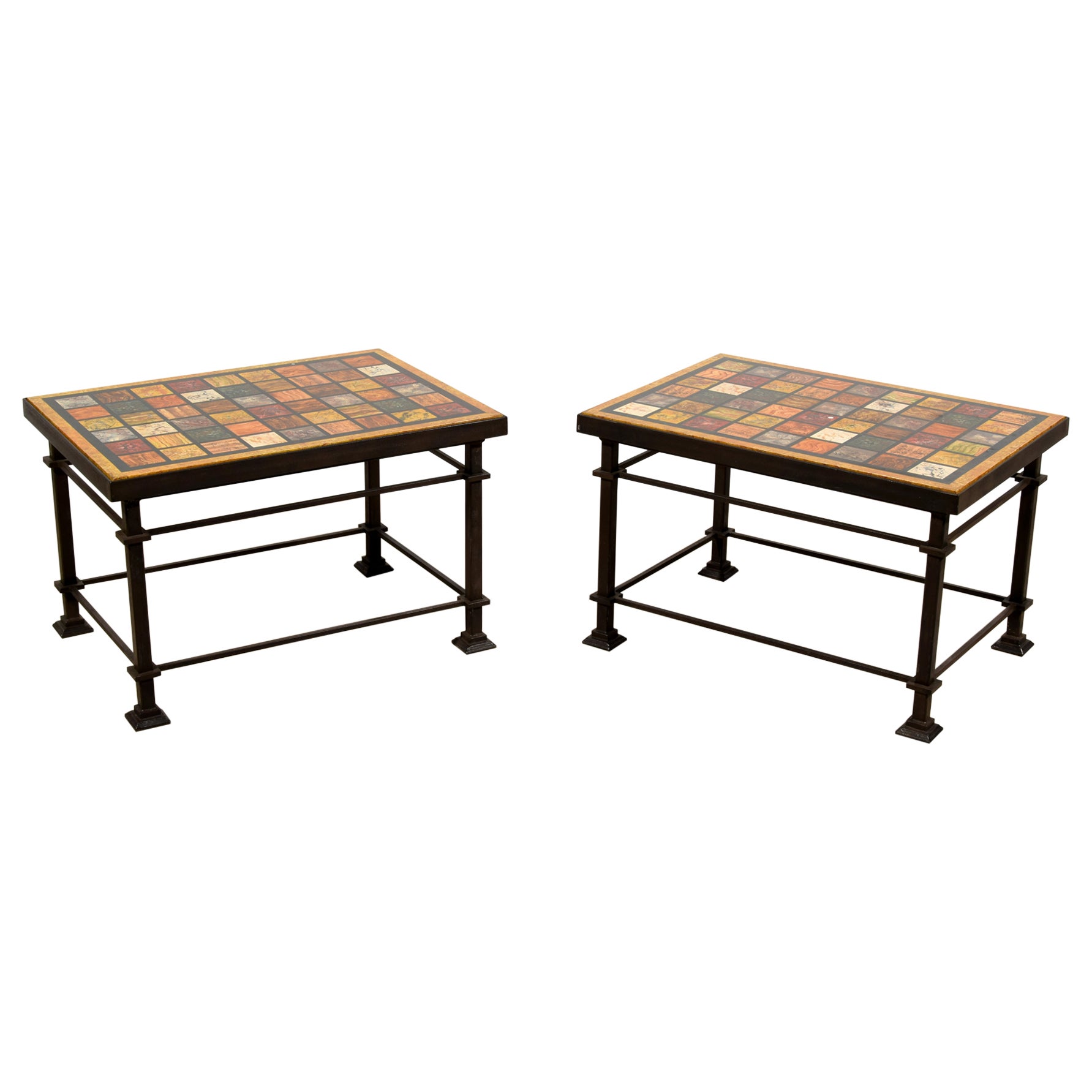 XXth Century, Pair of Roman Coffee Tables with Lacquered Wood Top For Sale