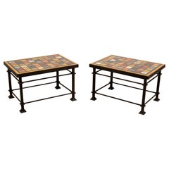 Vintage XXth Century, Pair of Roman Coffee Tables with Lacquered Wood Top