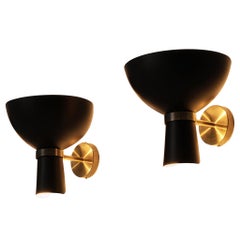 Italian Wall Lamps with Black Shades and Brass Mounts 