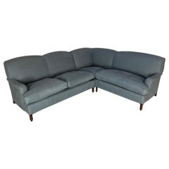 George Smith "Standard-Arm" 5-Seat L-Shape Sofa - In Blue Linen Fabric 