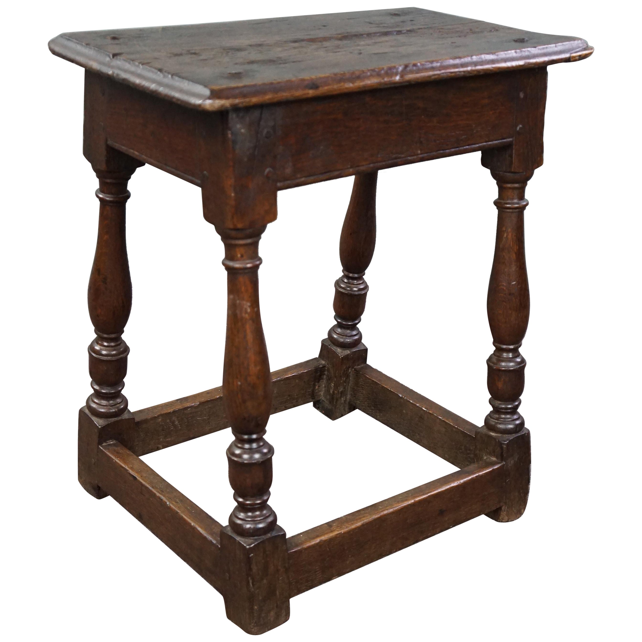 Very beautiful and original 16th-century English oak joint stool