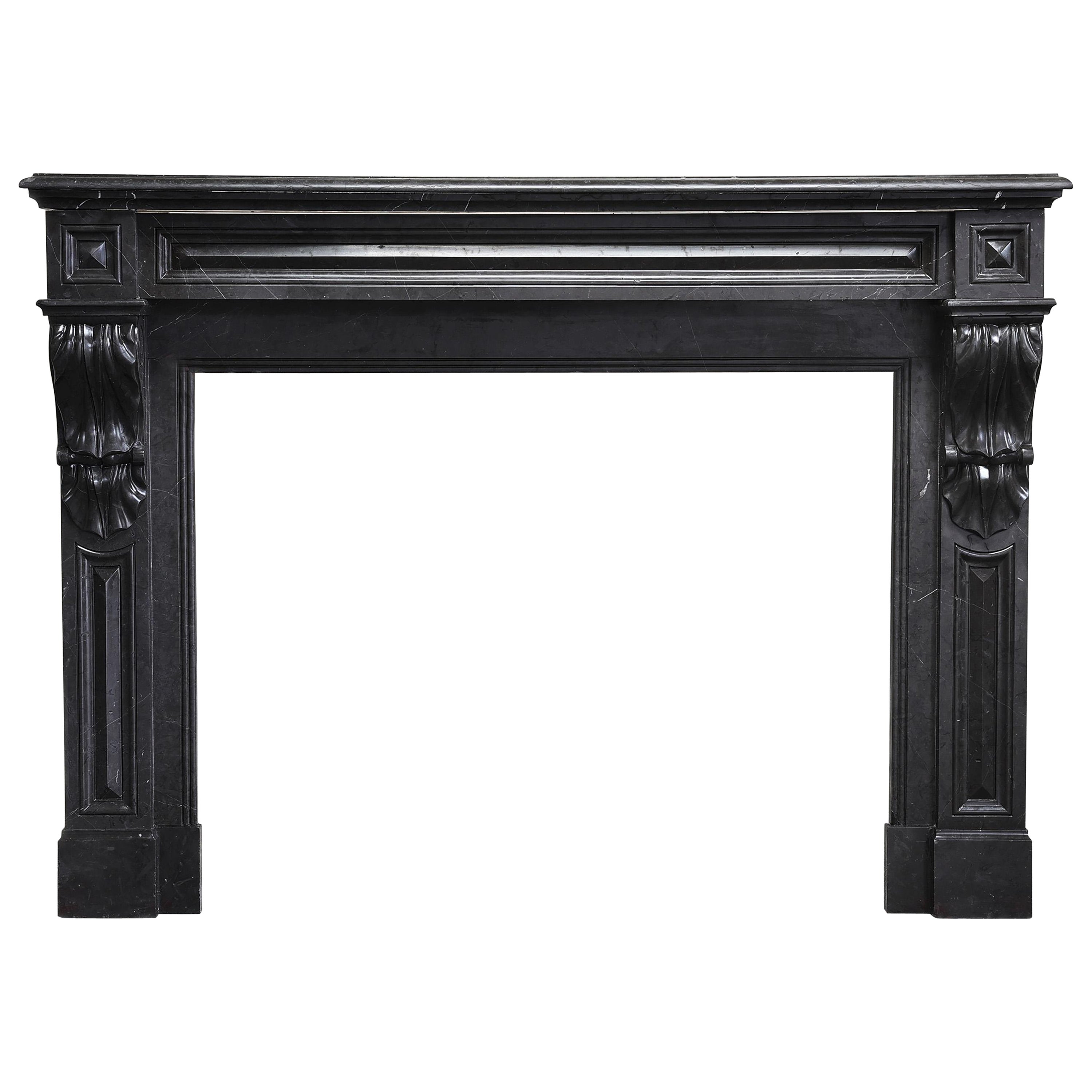 antique fireplace of Nero Marquina marble in style of Louis XVI For Sale