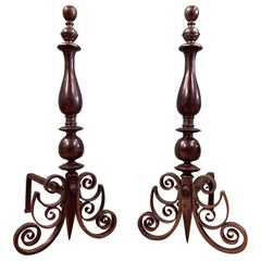A Pair of Nineteenth Overscale Steel Andirons