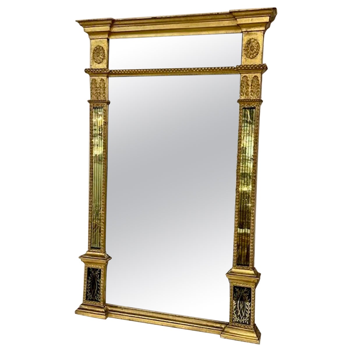 Miroir Empire en bois doré et églomisé en vente