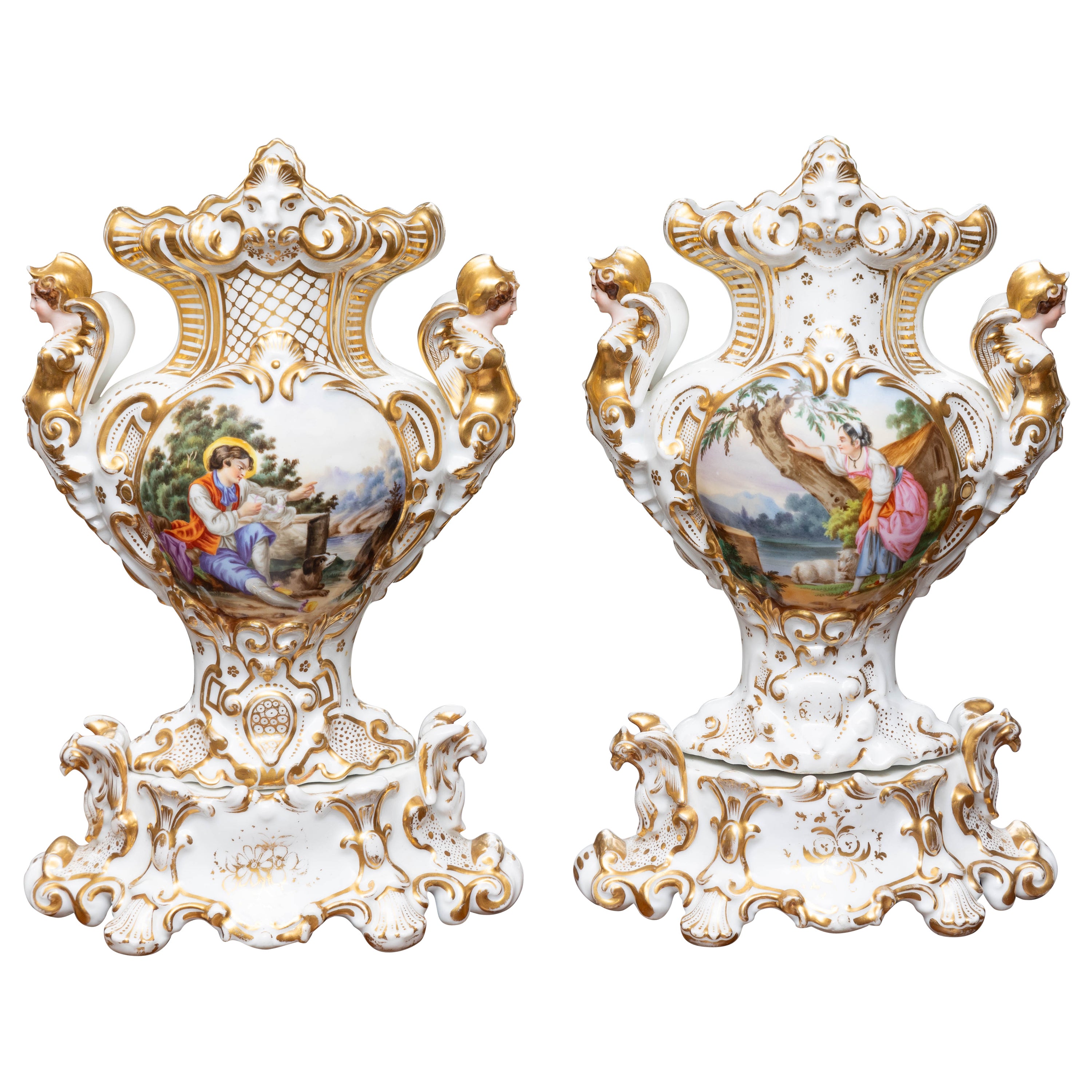 19th Century Pair of Vieux Paris Vases For Sale