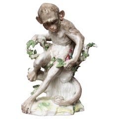 Antique 19th Century Edmé Samson Polychromed Porcelain Figure of a Monkey.