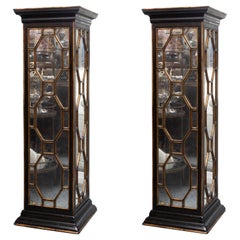 Pair of Ebonized Pedestals with Mirror Insets