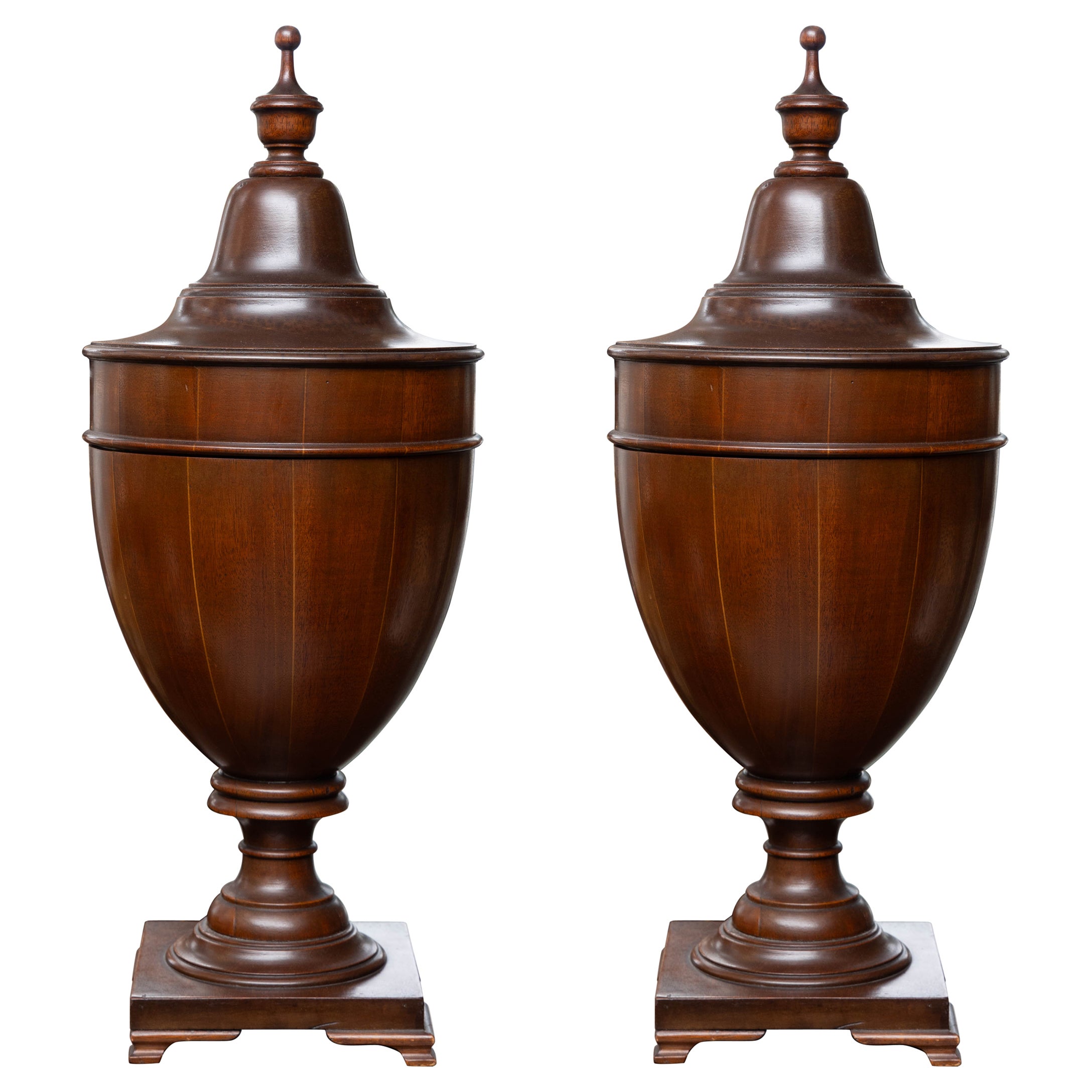 Mahogany George III Style Cutlery Urns - Pair available, priced individually.