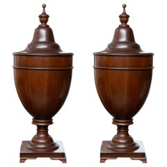Pair of Mahogany George III Style Cutlery Urns-Priced individually.