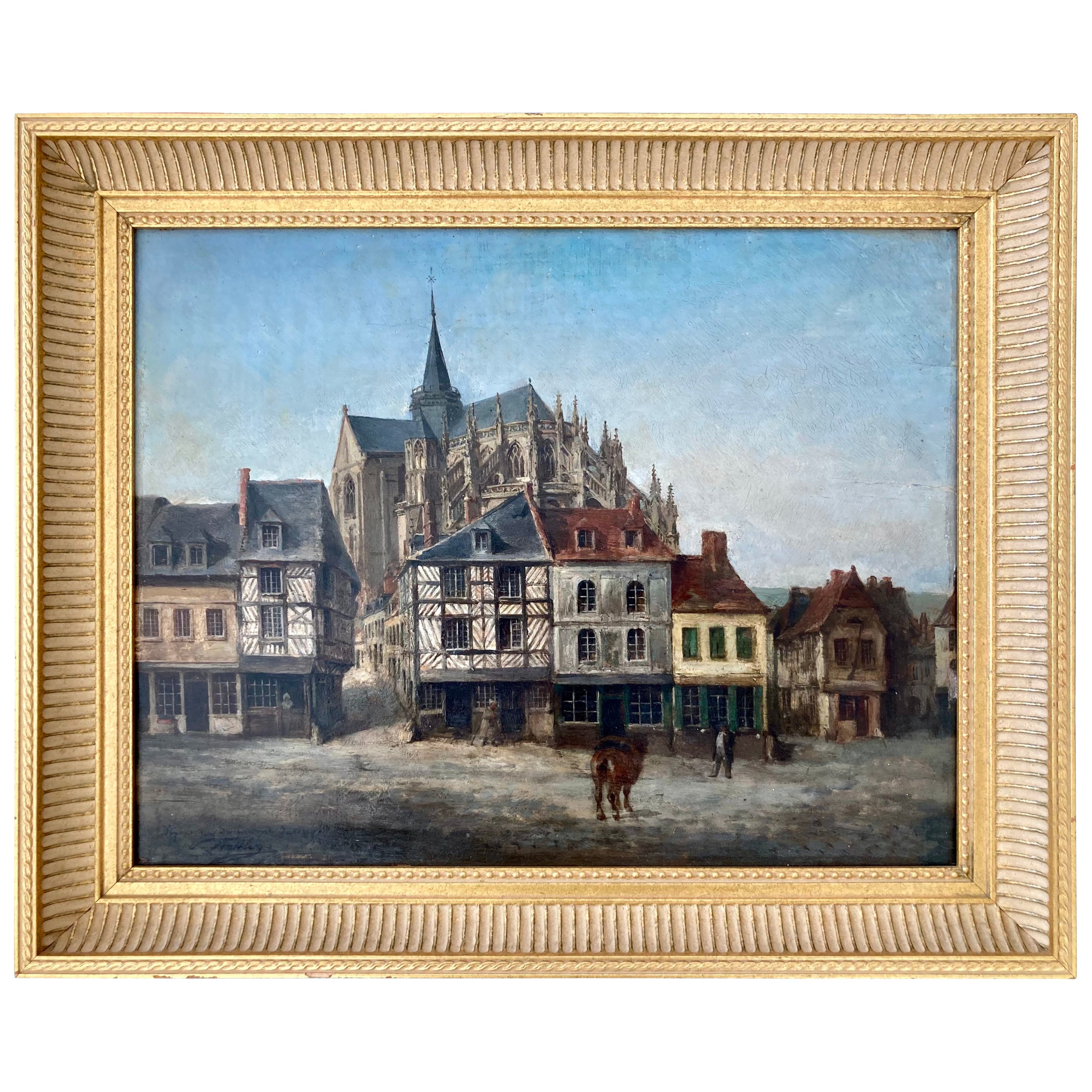 French Normandie Village Painting For Sale