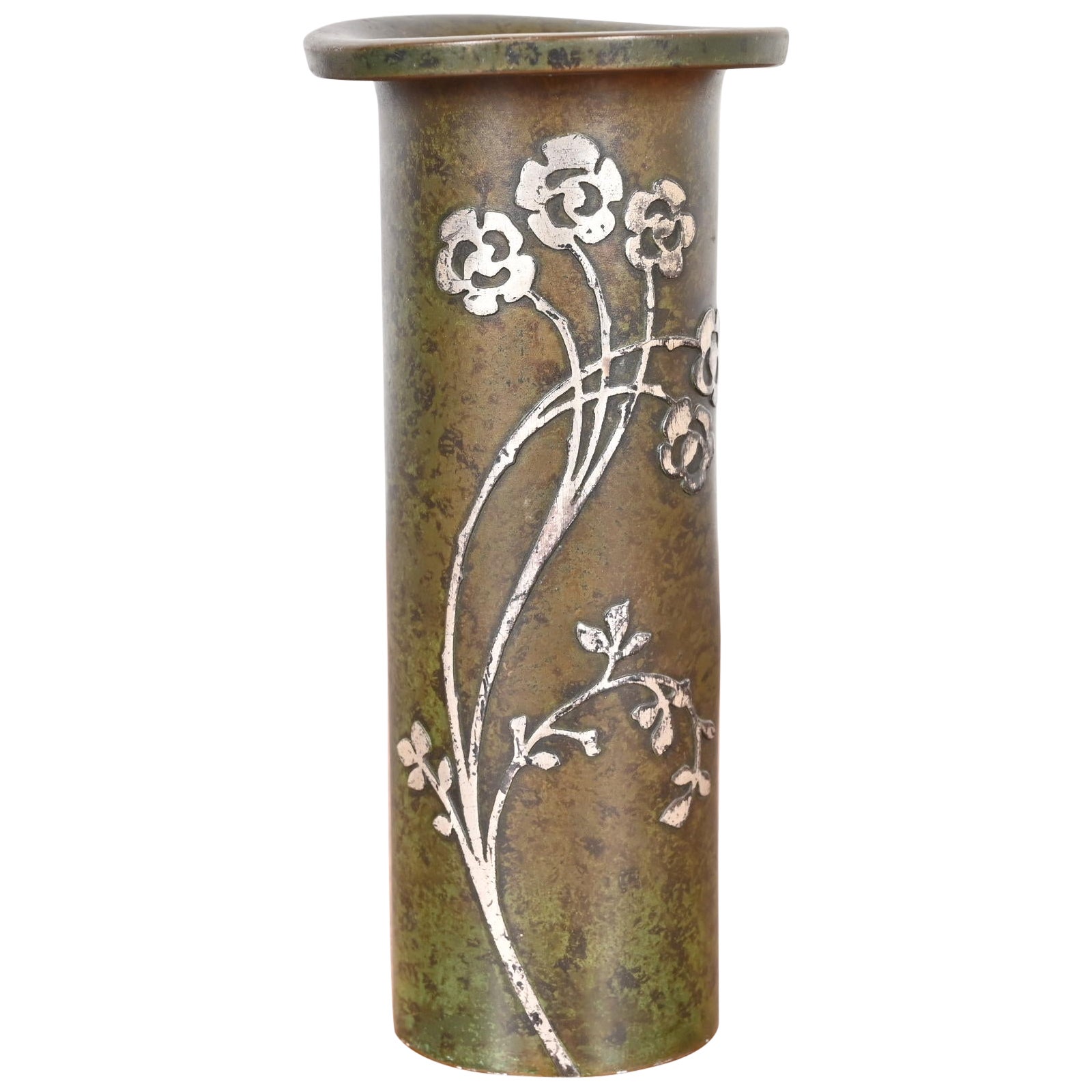 Heintz Arts & Crafts Sterling Silver on Bronze Vase