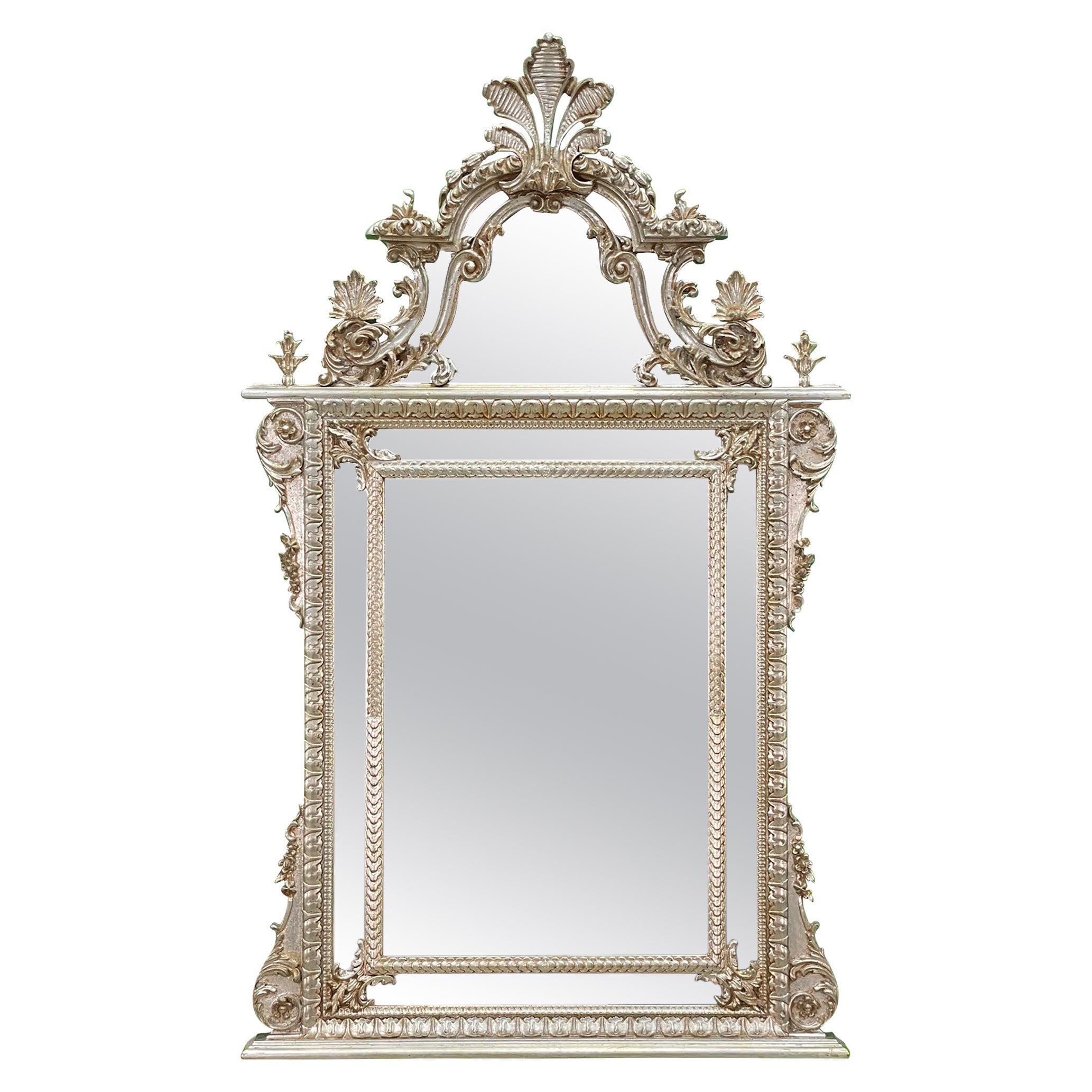 LeBarge Large Double Framed Wood Carved Wall Mirror For Sale