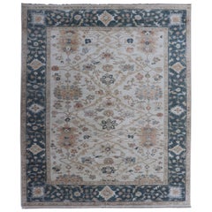 Oushak Design Rug by Keivan Woven Arts in Teal Blue, Cream and Multi Colors