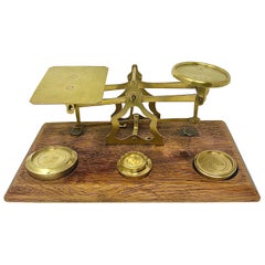 Antique English Postal Scale Brass Oak Circa 1880-1890