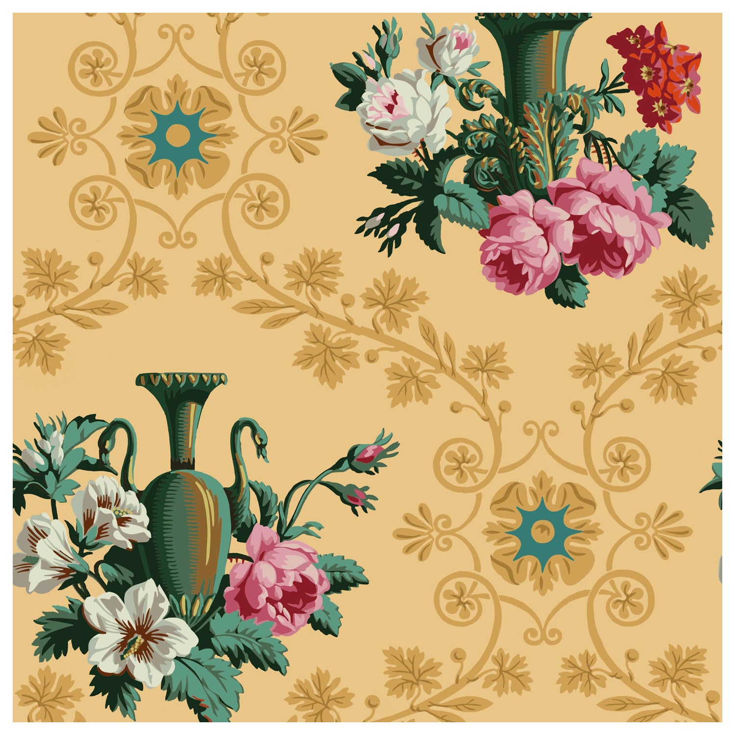 'Les Roses de Léda‘ wallpaper by Papier Français, collection BNF N°1 For Sale