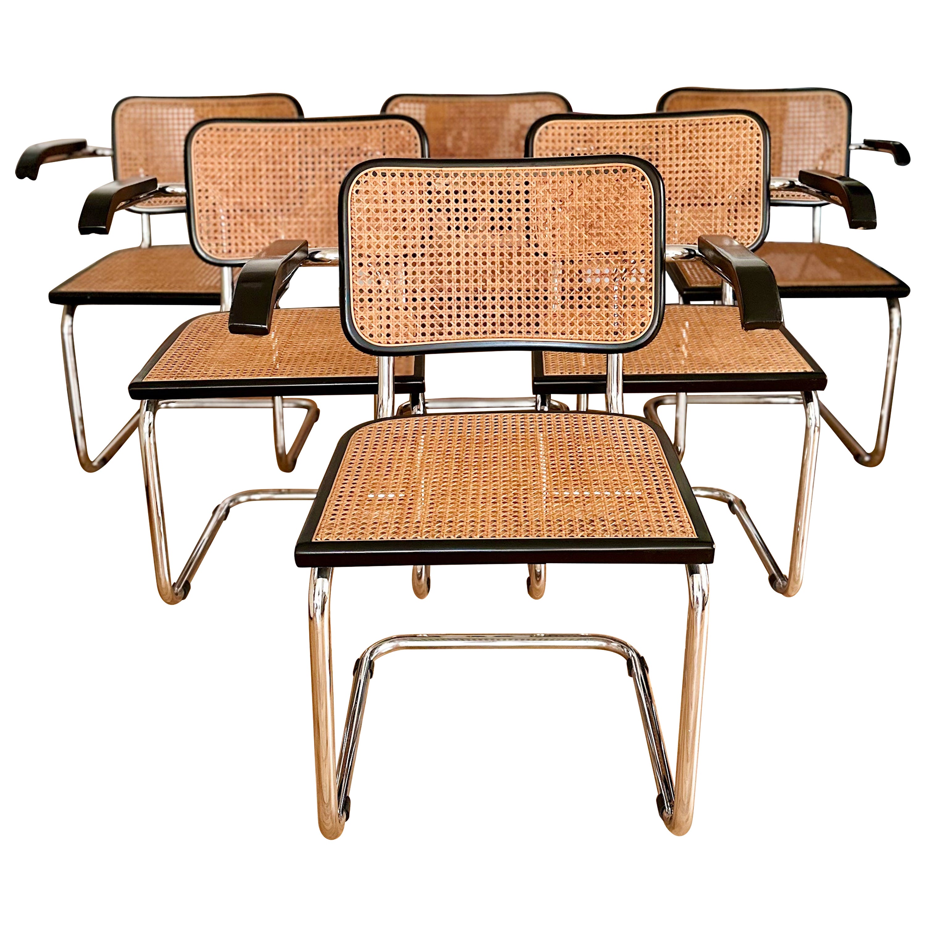 1980s Vintage Italian Cesca Armchairs Attributed to Marcel Breuer - Set of 6