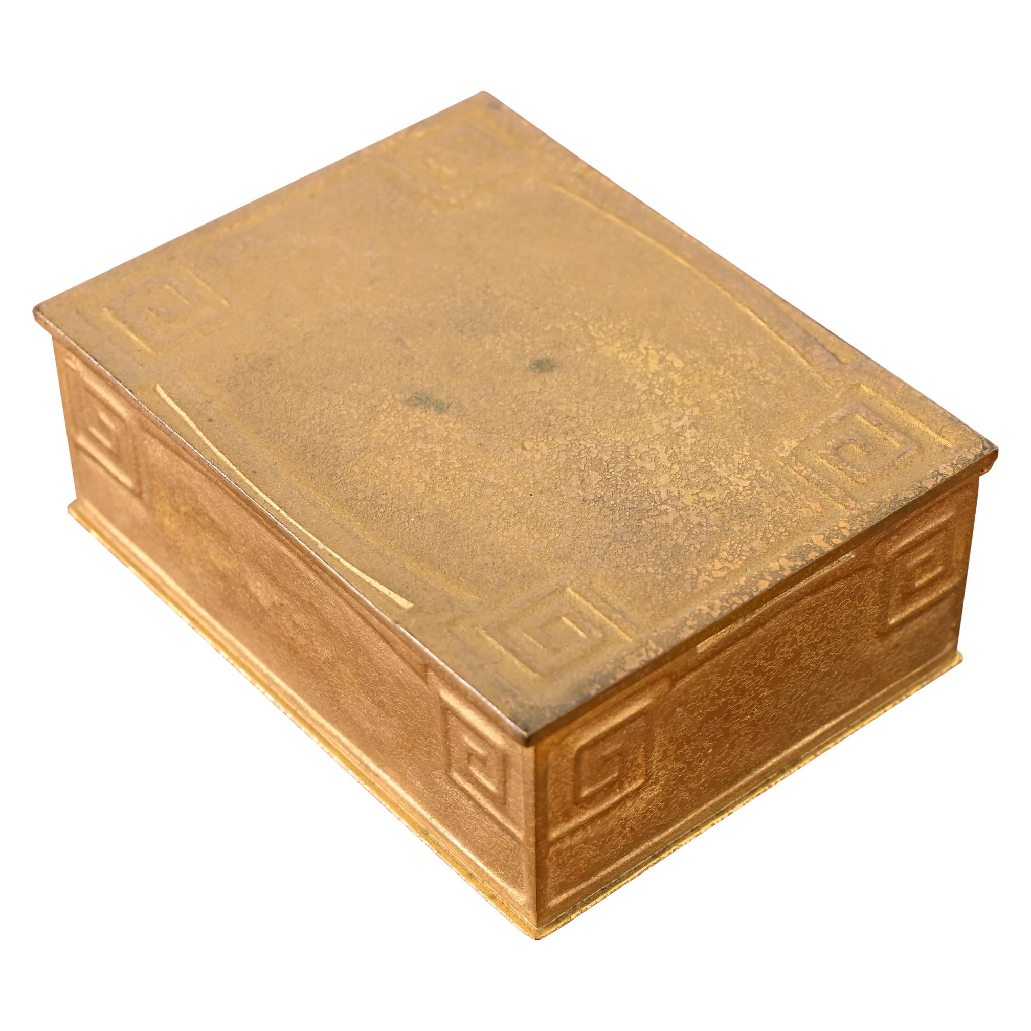 Tiffany Studios New York Greek Key Bronze Doré Cigar Box, Circa 1910 For Sale