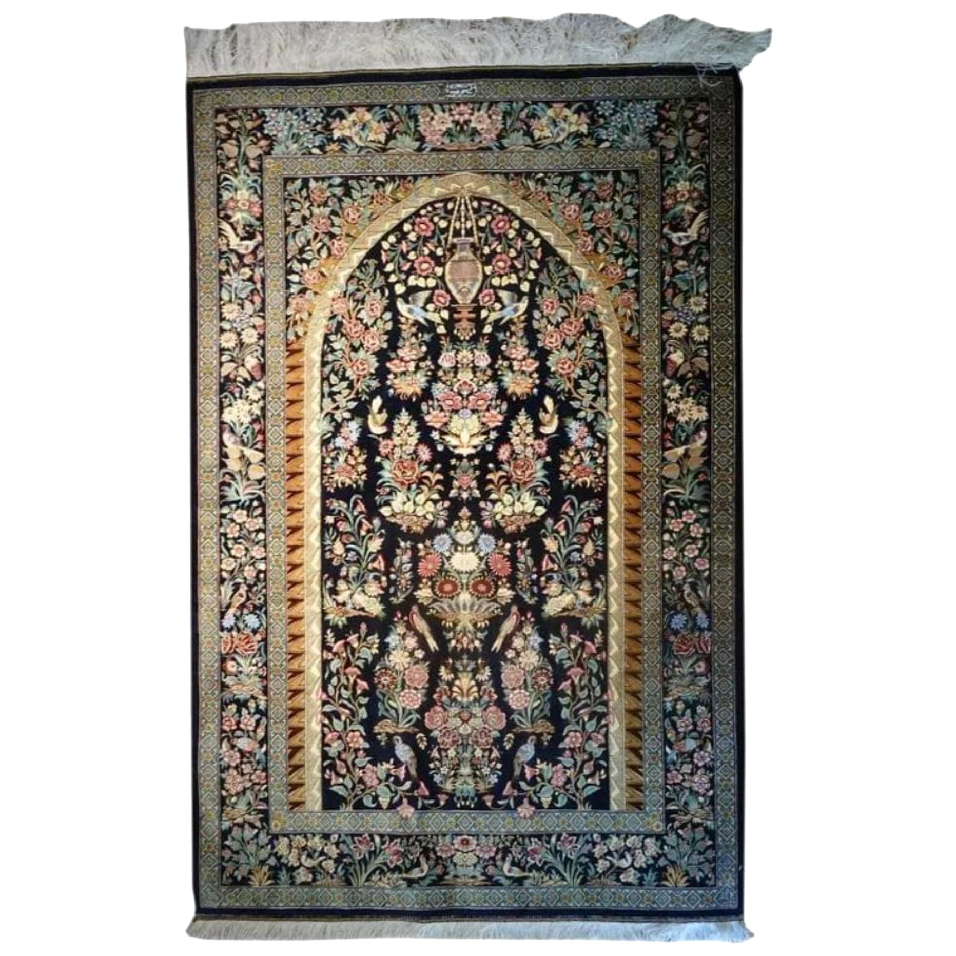 Very fine Persian Silk Qum - 5' x  3.3' For Sale