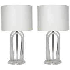 Vintage Pair of Chic Lucite and Metal Lamps