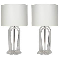 Pair of Chic Lucite and Metal Lamps